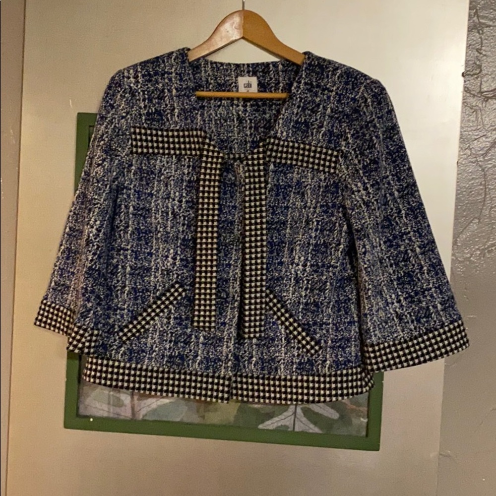 Blue white black patterned Cabi stylish blazer